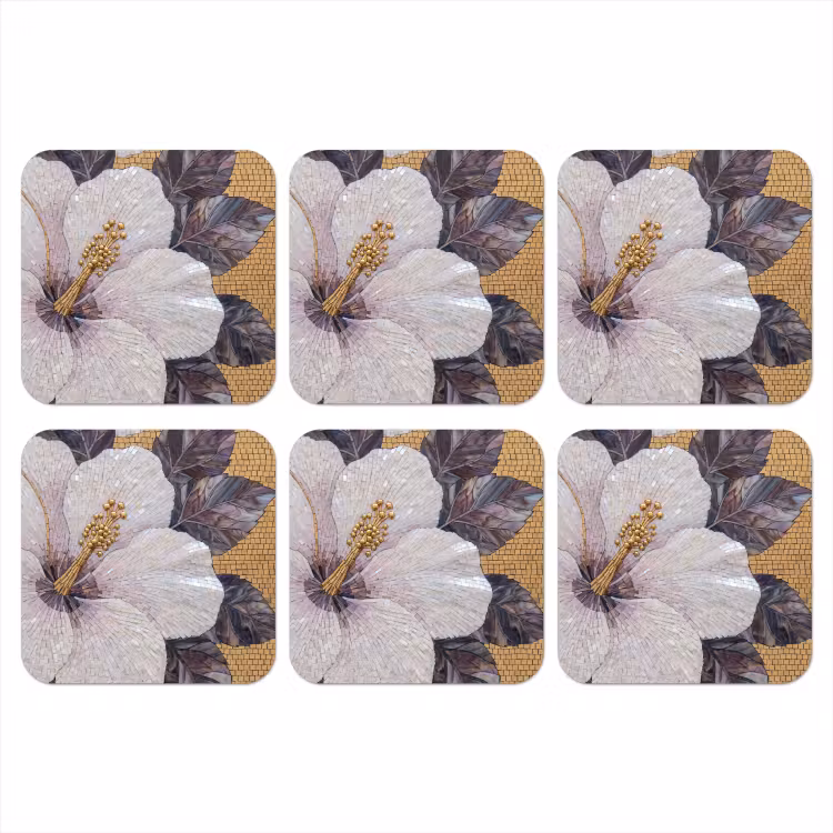 Bloemen - Mozaïek - Kunst - Modern - Goud onderzetter kurk middel -3d