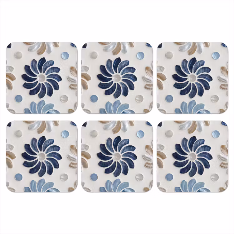 Bloemen - Parelmoer - Abstract - Patroon - Blauw onderzetter kurk middel -3d