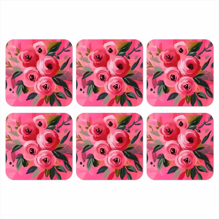 Bloemen - Verf - Roze onderzetter kurk middel -3d