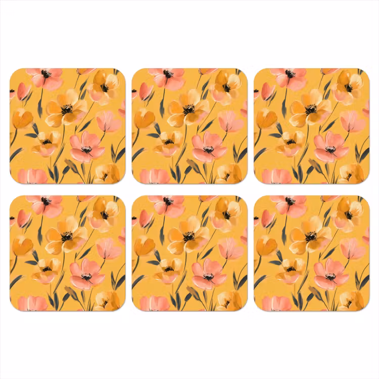 Bloemen - Geschilderd - Geel onderzetter kurk middel -3d
