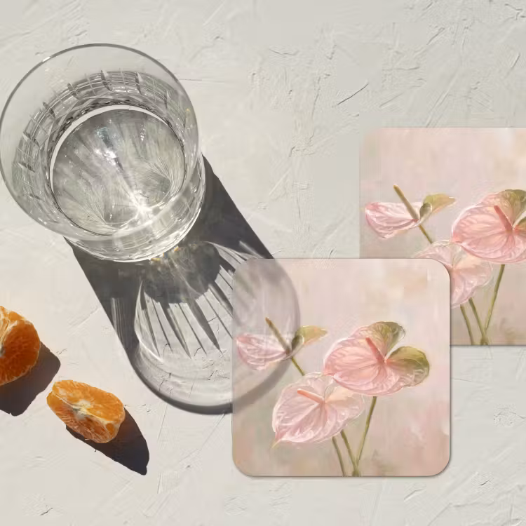 Bloemen - Pastel - Abstract - Natuur - Groen onderzetter kurk middel -sfeer4