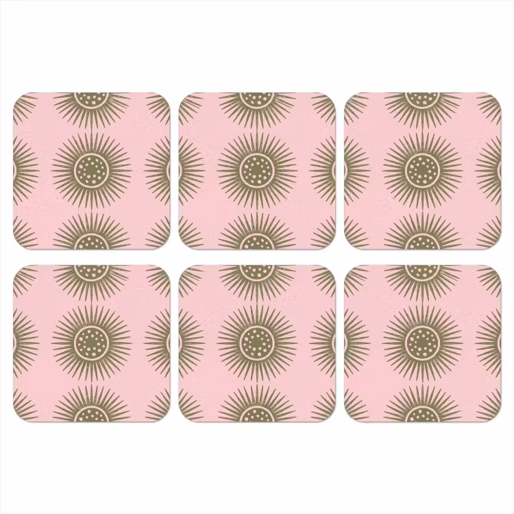 Bloemen - Patroon - Abstract - Roze - Groen onderzetter kurk middel -3d
