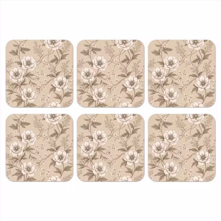 Bloemen - Patroon - Beige onderzetter kurk middel -3d