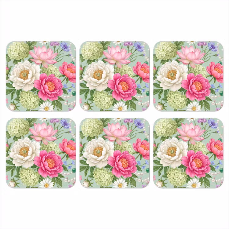 Bloemen - Patroon - Botanisch - Groen onderzetter kurk middel -3d