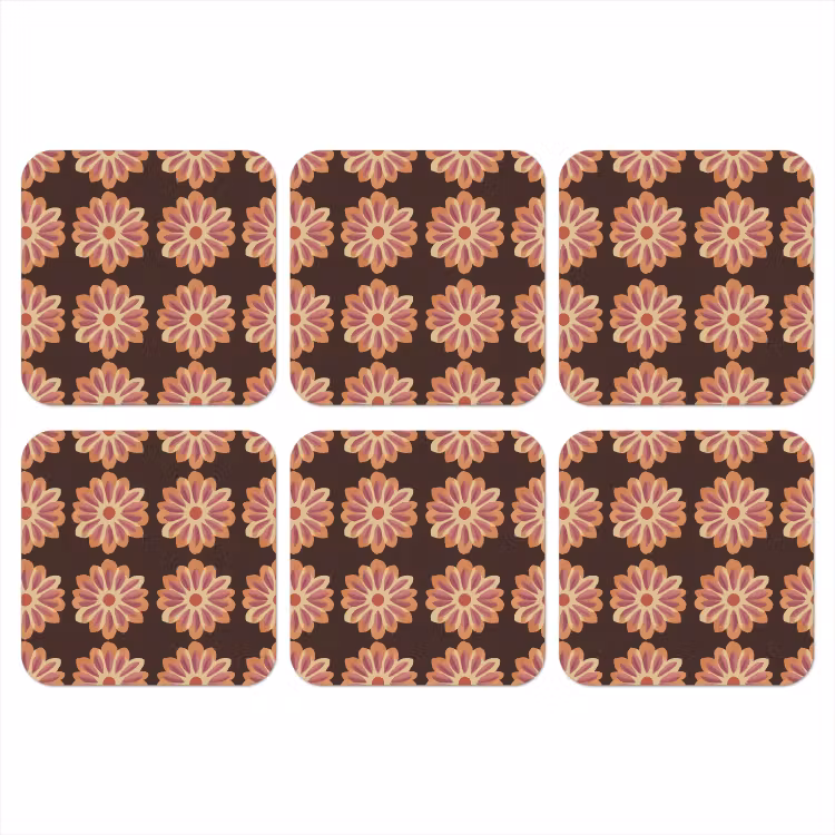 Bloemen - Patroon - Bruin onderzetter kurk middel 366 -3d