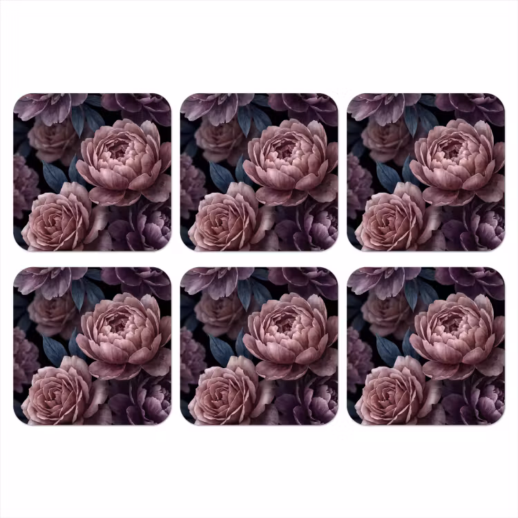 Bloemen - Patroon - Donker - Botanisch - Paars onderzetter kurk middel -3d