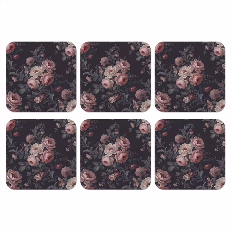 Bloemen - Patroon - Sierlijk - Roze - Donker onderzetter kurk middel -3d