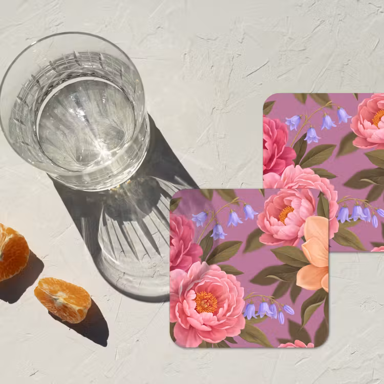 Bloemen - Patroon - Illustratie - Roze onderzetter kurk middel -sfeer4