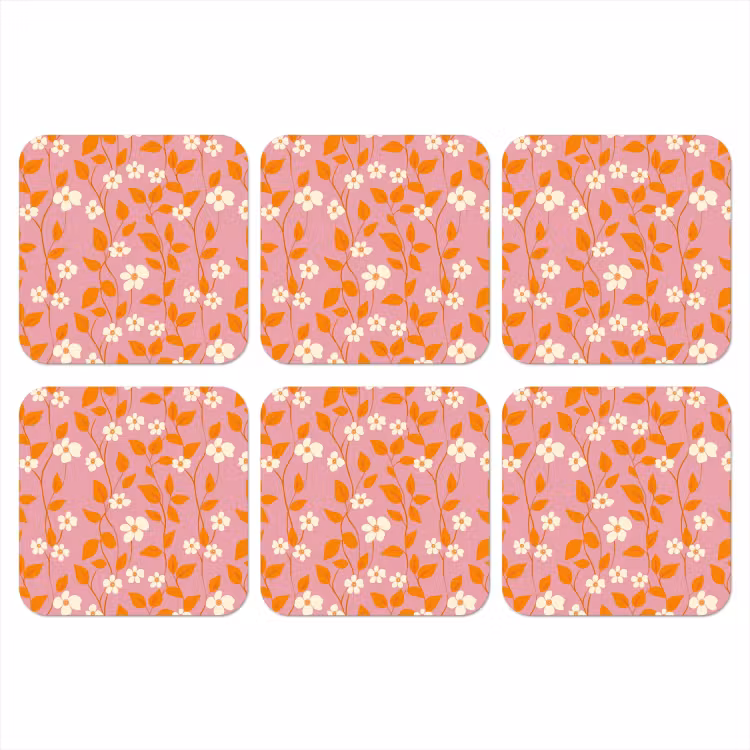 Bloemen - Patroon - Oranje onderzetter kurk middel 366 -3d