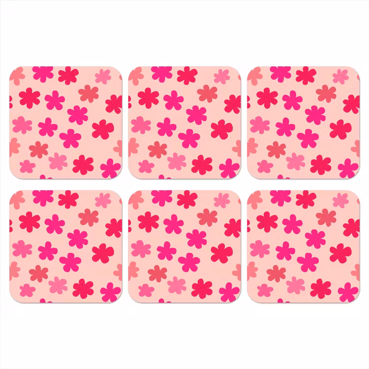 Bloemen - Patroon - Roze onderzetter kurk middel -3d