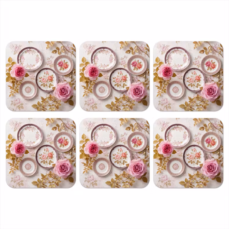 Bloemen - Patroon - Vintage - Roze - Decoratie onderzetter kurk middel -3d