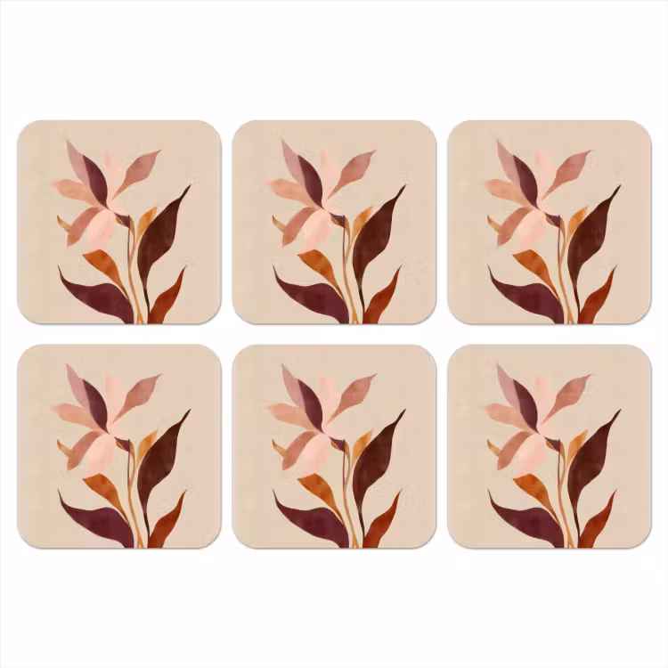 Bloemen - Blaadjes - Minimalistisch - Roze onderzetter kurk middel -3d