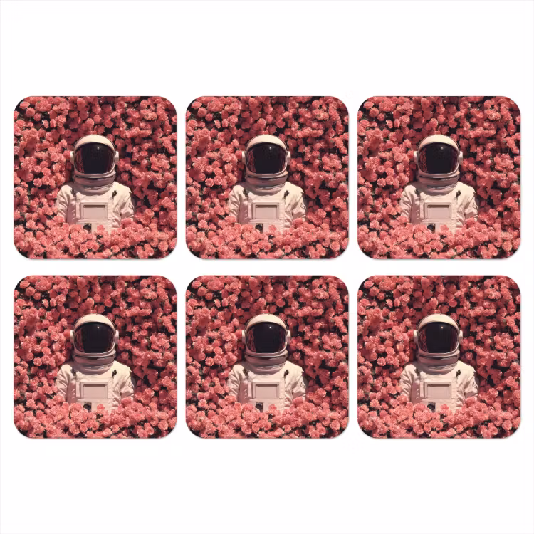 Bloemen - Roze - Astronaut onderzetter kurk middel -3d