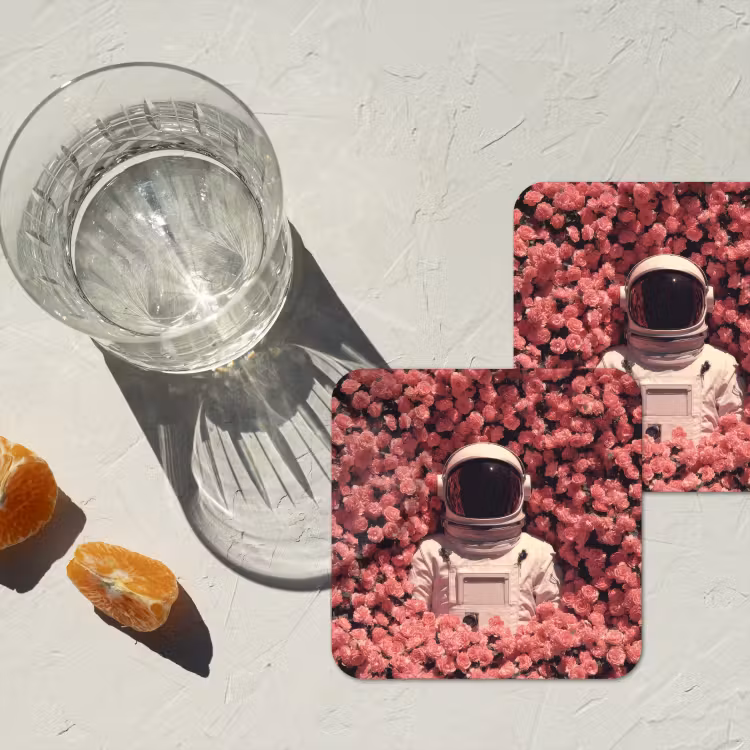 Bloemen - Roze - Astronaut onderzetter kurk middel -sfeer4