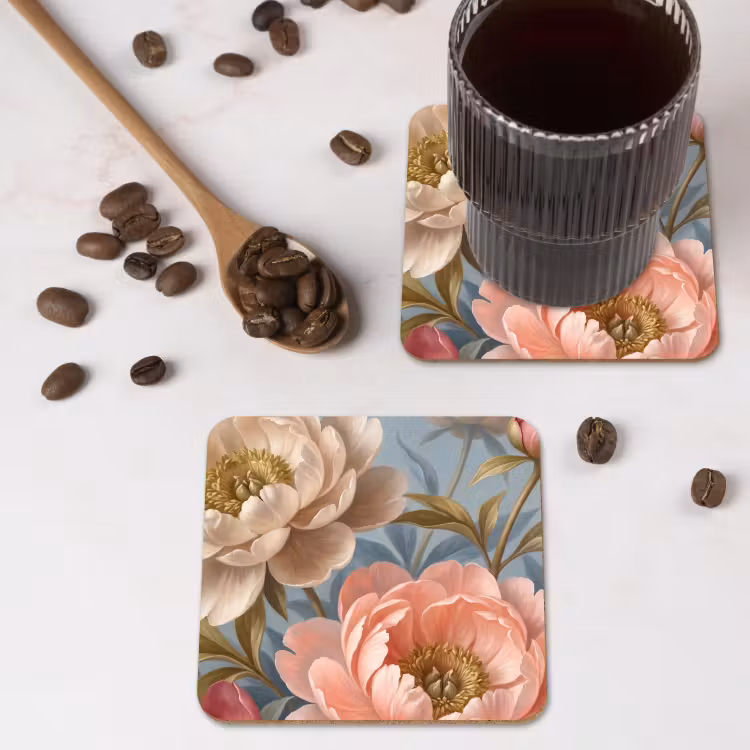 Bloemen - Roze - Beige - Modern - Natuur onderzetter kurk middel -sfeer2