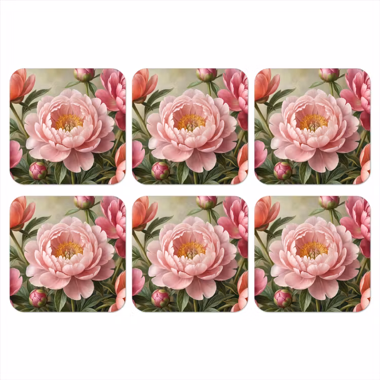 Bloemen - Roze - Klassiek - Gedetailleerd - Natuur onderzetter kurk middel -3d