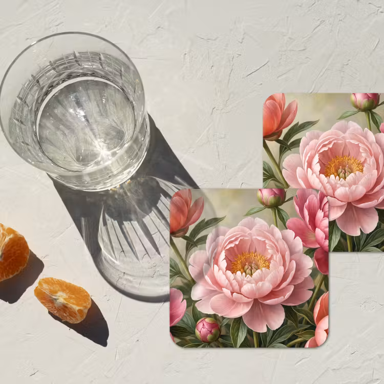 Bloemen - Roze - Klassiek - Gedetailleerd - Natuur onderzetter kurk middel -sfeer4