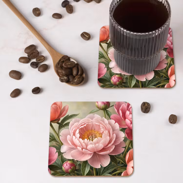 Bloemen - Roze - Klassiek - Gedetailleerd - Natuur onderzetter kurk middel -sfeer2
