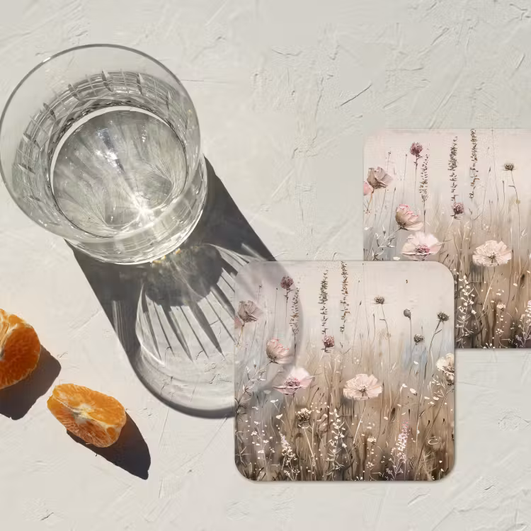 Bloemen - Roze - Modern - Beige onderzetter kurk middel -sfeer4