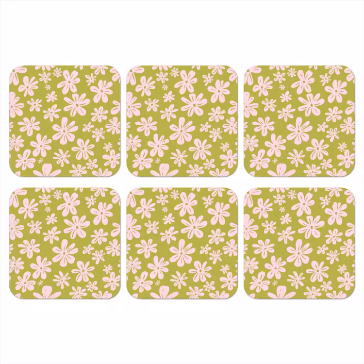 Bloemen - Roze - Getekend - Patroon onderzetter kurk middel -3d