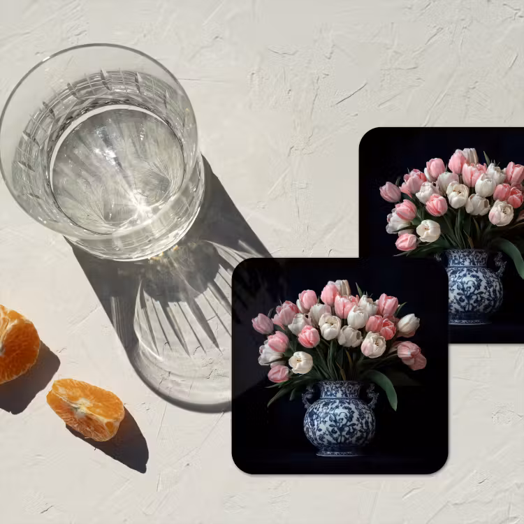 Bloemen - Roze - Tulpen - Vaas onderzetter kurk middel -sfeer4