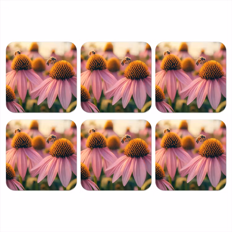 Bloemen - Paars - Bijen onderzetter kurk middel -3d