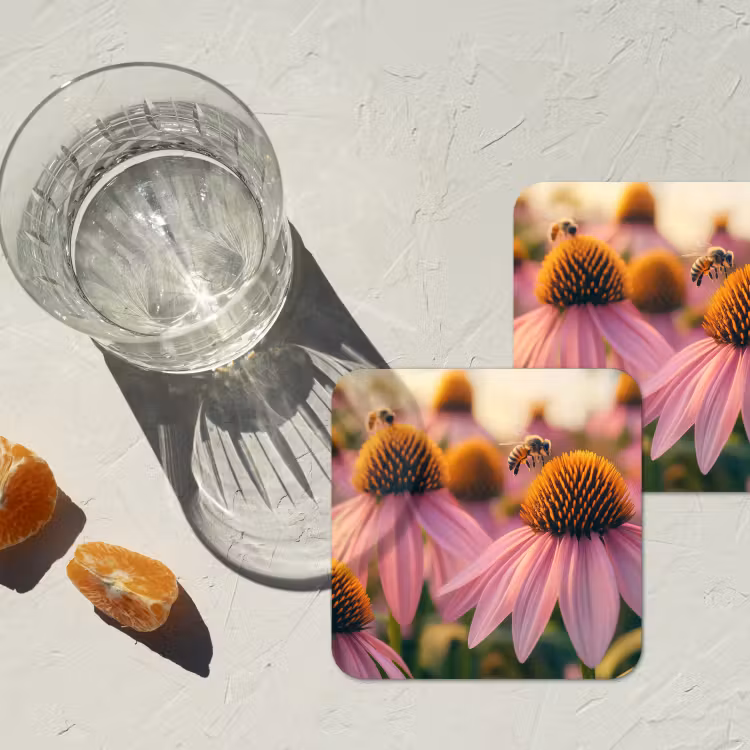 Bloemen - Paars - Bijen onderzetter kurk middel -sfeer4