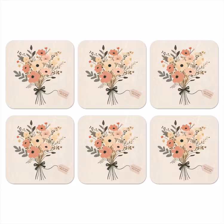Bloemen - Quote - Beige - Lint onderzetter kurk middel -3d