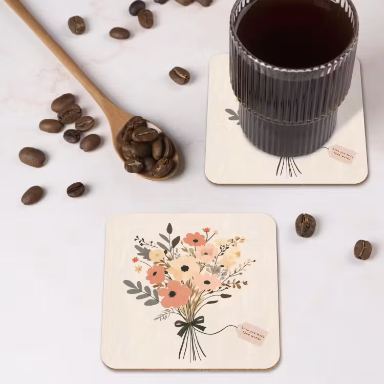 Bloemen - Quote - Beige - Lint onderzetter kurk middel -sfeer2