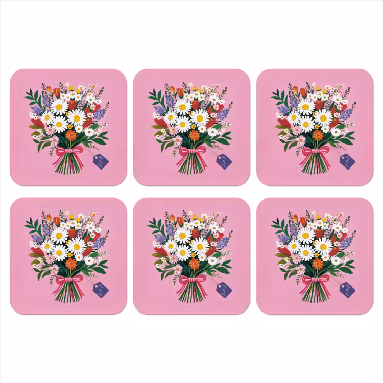 Bloemen - Quote - Kaartje - Kleurrijk onderzetter kurk middel -3d