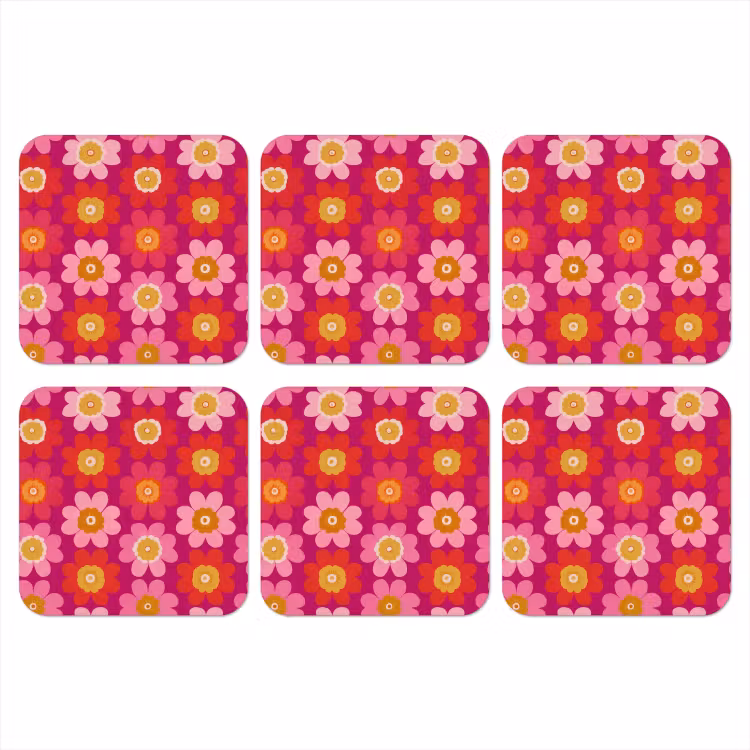Bloemen - Retro - Kleurrijk onderzetter kurk middel 366 -3d