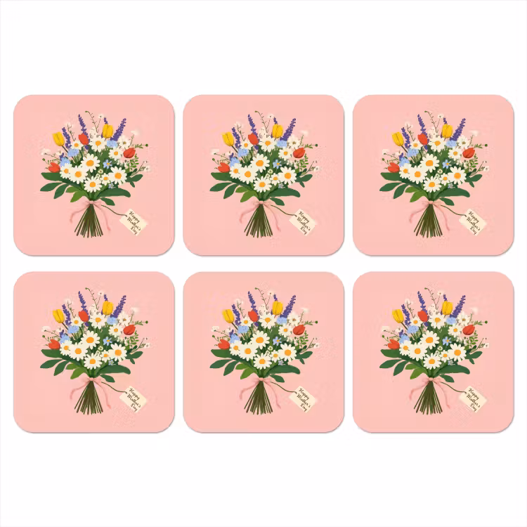 Bloemen - Lint - Kaartje onderzetter kurk middel -3d