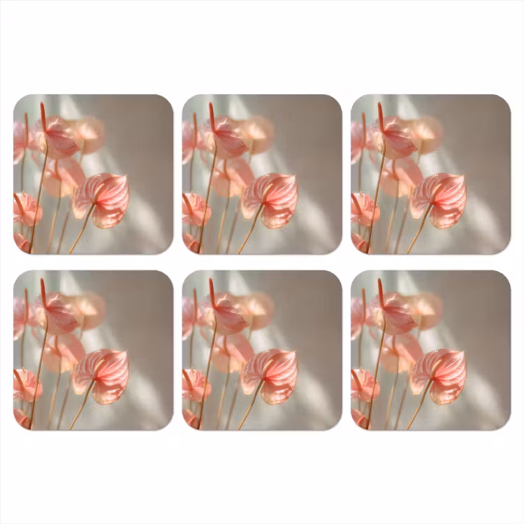 Bloemen - Stelen - Roze - Schaduw onderzetter kurk middel -3d