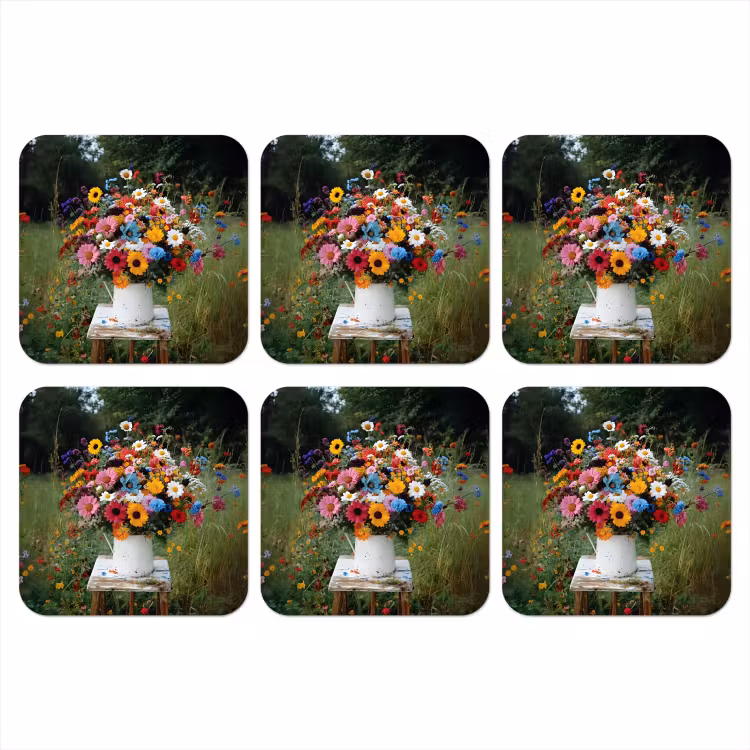 Bloemen - Krukje - Gieter - Veld onderzetter kurk middel -3d