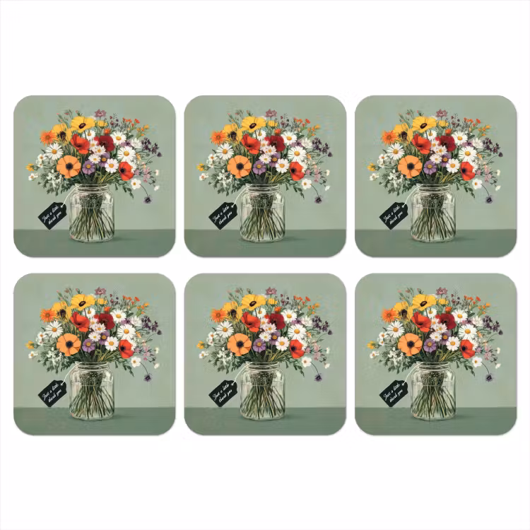 Bloemen - Vaas - Kaartje onderzetter kurk middel -3d