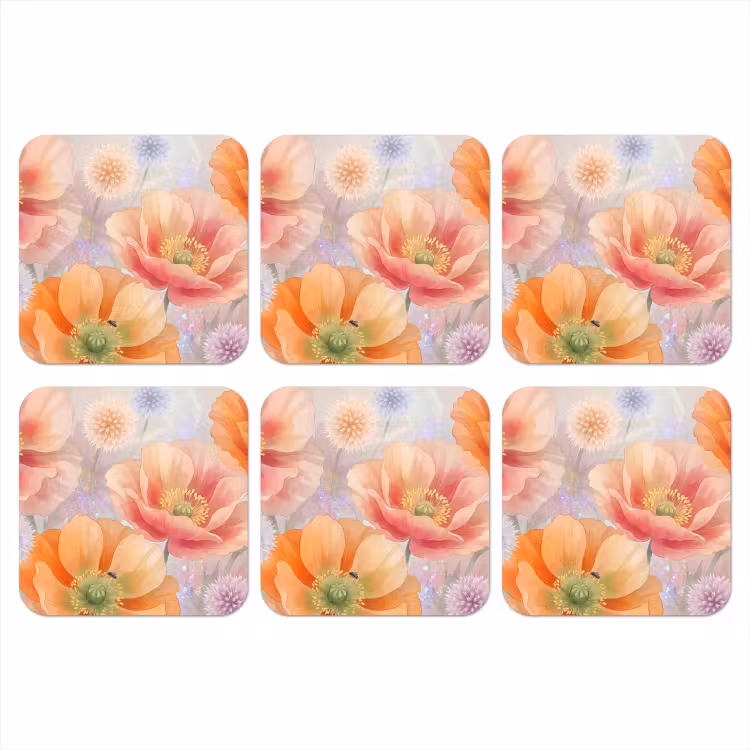 Bloemen - Aquarel - Natuur - Modern - Kleurrijk onderzetter kurk middel -3d