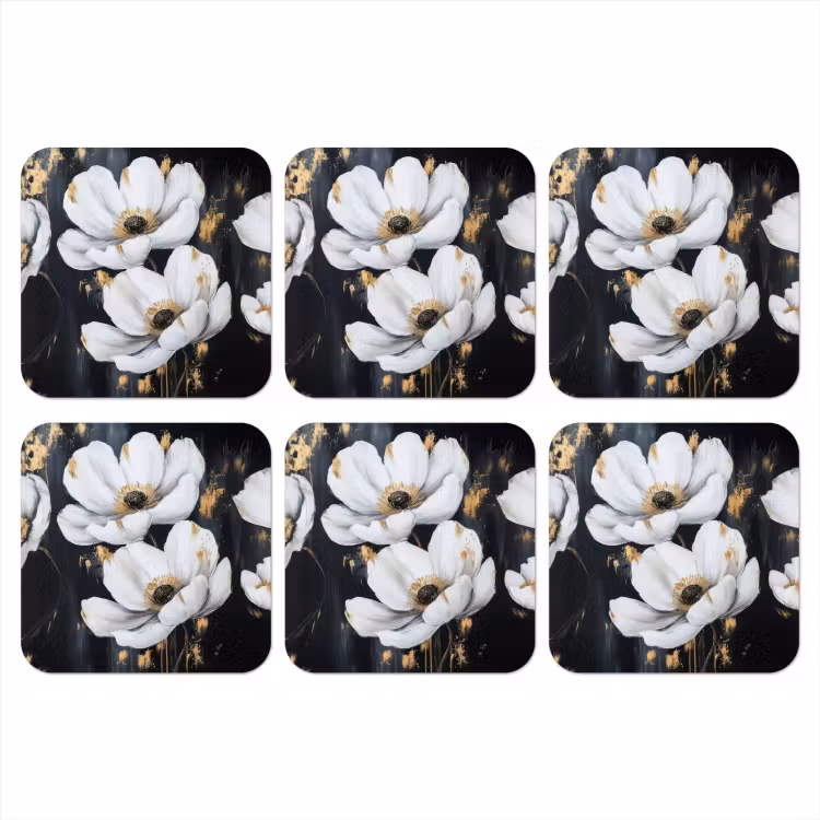 Bloemen - Wit - Abstract onderzetter kurk middel -3d