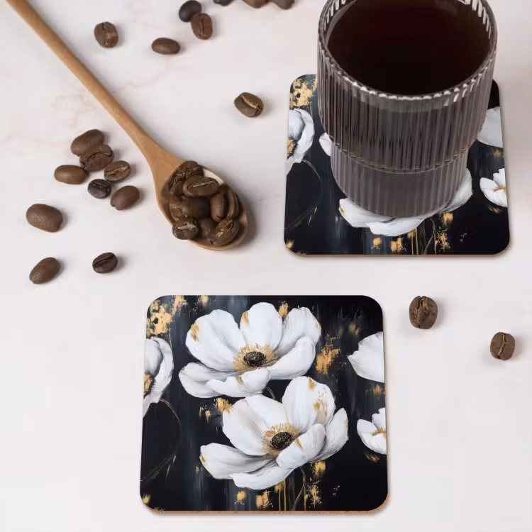 Bloemen - Wit - Abstract onderzetter kurk middel -sfeer2