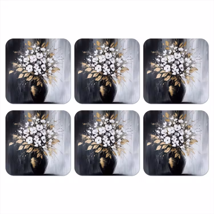 Bloemen - Wit - Vaas - Abstract onderzetter kurk middel -3d