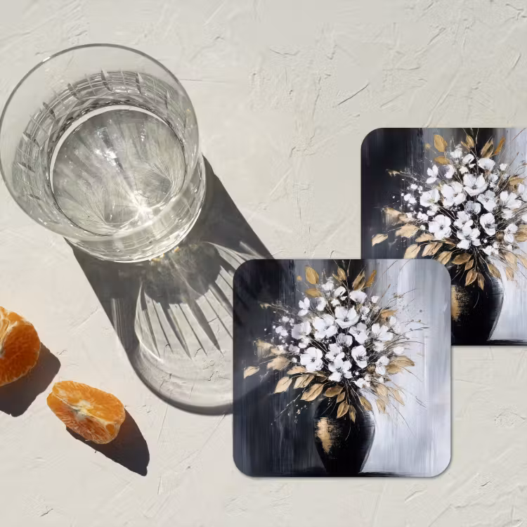 Bloemen - Wit - Vaas - Abstract onderzetter kurk middel -sfeer4