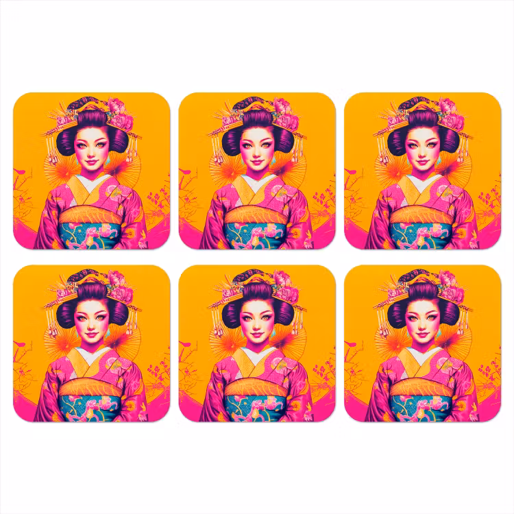 Bloemen - Vrouw - Kimono - Roze onderzetter kurk middel -3d