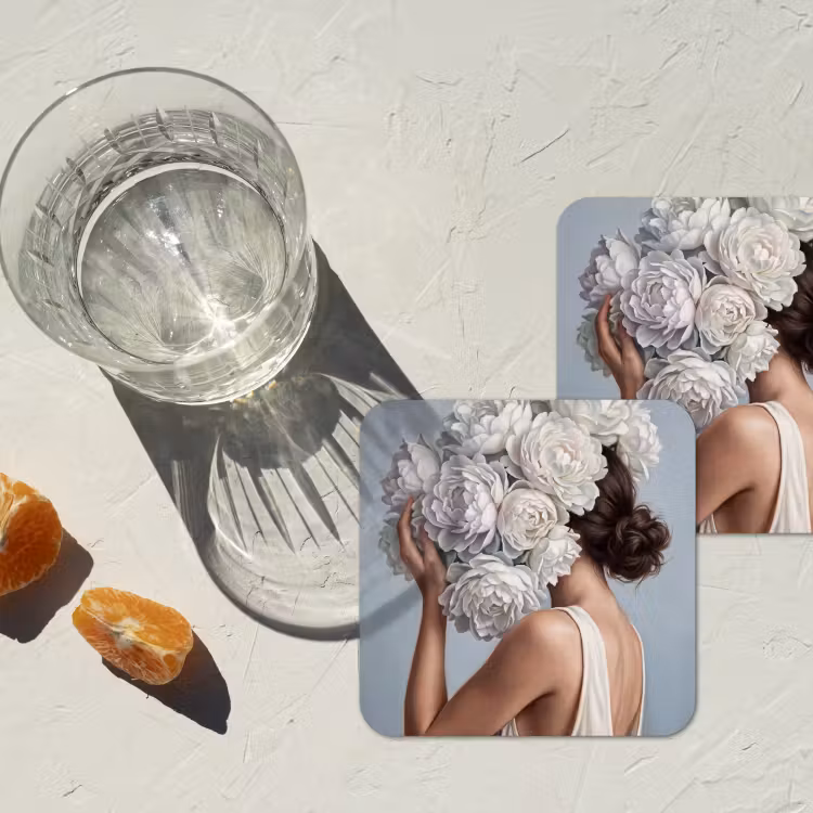 Bloemen - Vrouw - Wit onderzetter kurk middel -sfeer4