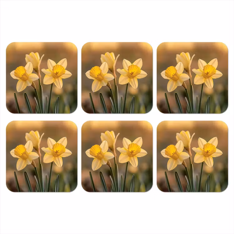 Bloemen - Geel - Wazig onderzetter kurk middel -3d