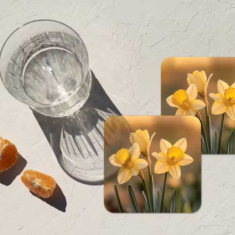 Bloemen - Geel - Wazig onderzetter kurk middel -sfeer4