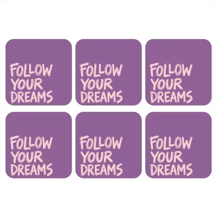 Follow your dreams - Paars - Penseeltextuur onderzetter kurk middel -3d