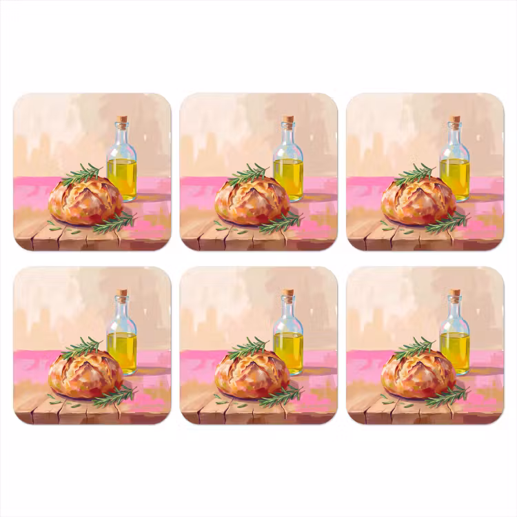 Eten - Brood - Olijfolie - Abstract - Keuken onderzetter kurk middel -3d
