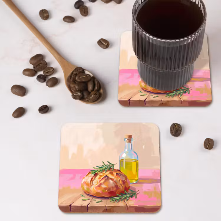 Eten - Brood - Olijfolie - Abstract - Keuken onderzetter kurk middel -sfeer2
