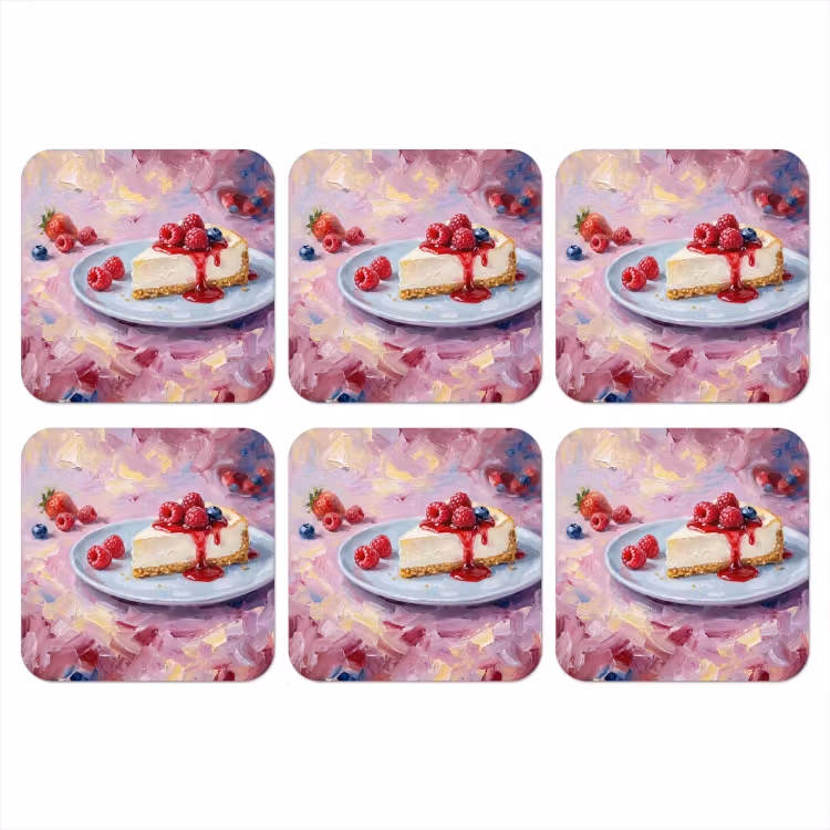 Eten - Cheesecake - Bessen - Abstract - Roze onderzetter kurk middel -3d