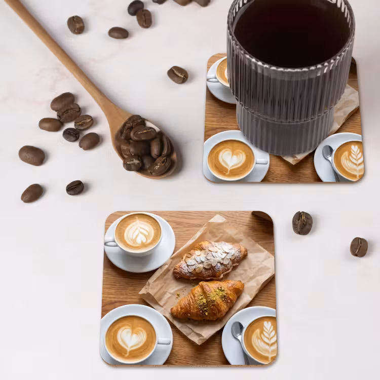 Eten - Croissant - Koffie - Ontbijt - Modern onderzetter kurk middel -sfeer2
