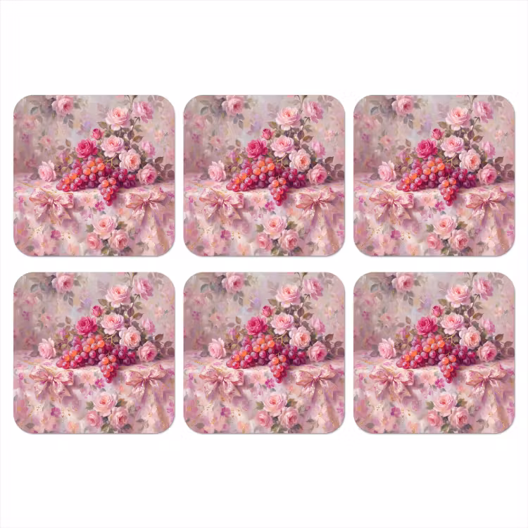 Eten - Bloemen - Stilleven - Roze - Goud onderzetter kurk middel -3d